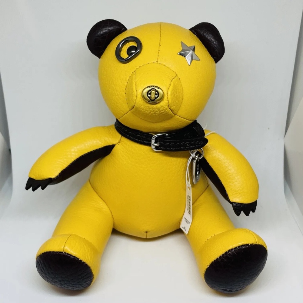 Coach Bear Paperweight Yellow Leather Gunmetal Hardware 6 Inch